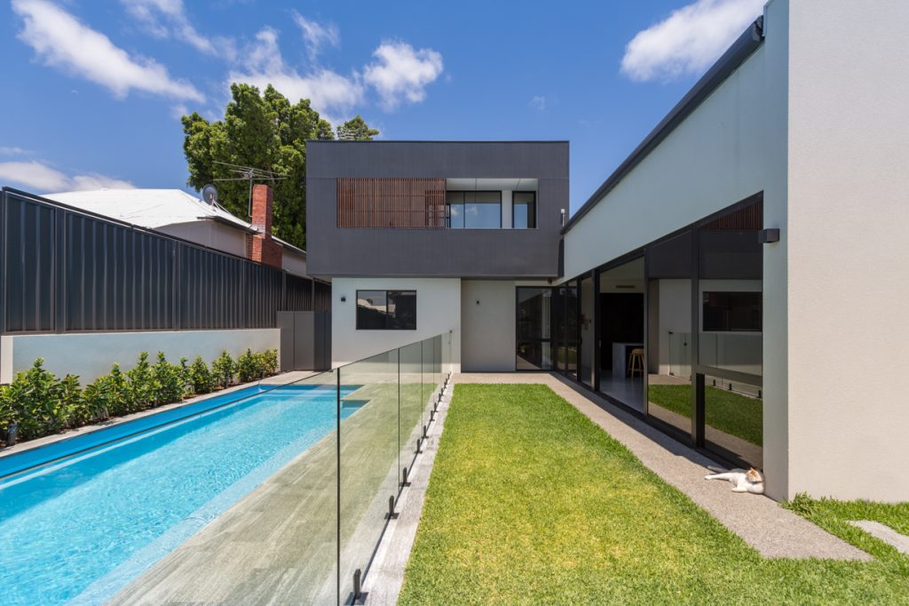 Luxury modern home exterior in Perth with landscaped garden