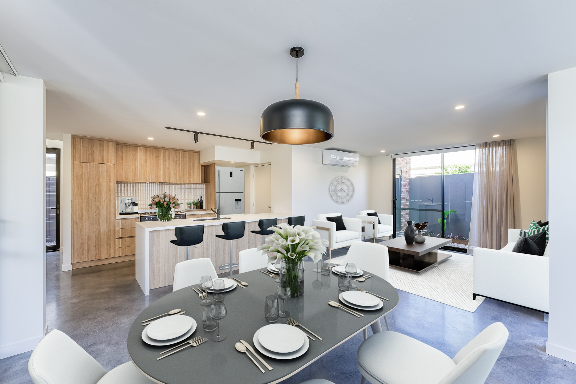 Modern open-plan dining area in luxury Perth home