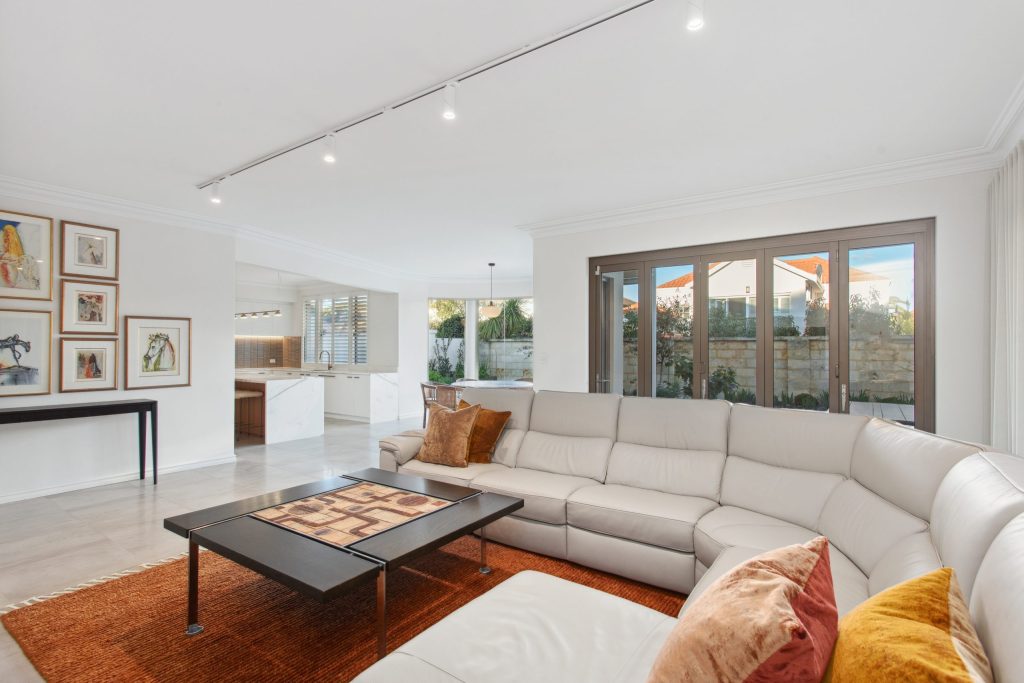 Modern open-plan lounge area in luxury Perth home
